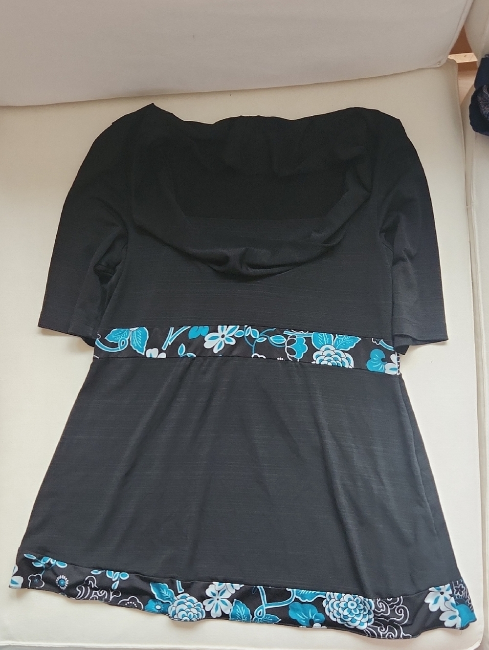 Reitmans Black Tunic with Blue Floral Trim